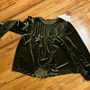 Velvet Long Sleeve Top in Olive Green